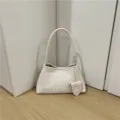 White woven leather shoulder bag chic hobo handbag minimalist french style daily use - White