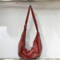 Retro soft leather pleated dumpling shoulder bag casual slouchy hobo bag for daily wear - A Style Red