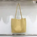 Yellow woven shoulder tote bag for women, large capacity casual handbag for summer style - Yellow