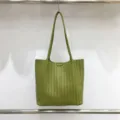 Green woven leather shoulder tote bag, stylish casual large capacity summer women handbag - Green