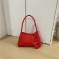 Red woven shoulder bag chic baguette handbag stylish underarm purse for daily use. - Red