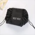 Black drawstring cosmetic bag travel portable makeup pouch large capacity organizer wash bag - Black V Logo