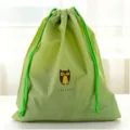 Green waterproof travel storage bag with drawstring closure, cute owl print for home organization. - Owl / L / Green