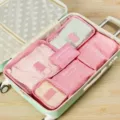 Travel packing cubes 6 piece set waterproof clothing organizer bags for suitcase storage - Pink