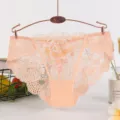 Women sexy lace panties peach floral embroidered breathable cotton crotch briefs - Nude