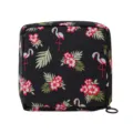 Portable nylon sanitary napkin storage bag with cute flamingo and tropical flower print design. - Black Flamingo