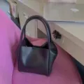 Black leather bucket bag, stylish handbag for women, casual tote purse for daily use. - Black