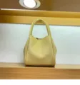 Yellow leather bucket bag womens casual top handle tote simple fashion designer style - Yellow