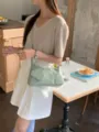 Trendy light green shoulder bag with cute heart pouch, soft leather underarm bag for women. - Green