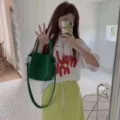 Green bucket bag for women, large capacity leather shoulder bag, casual fashion handbag. - Green
