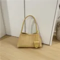 Chic woven shoulder bag for women, stylish underarm baguette handbag with elegant handle. - Yellow