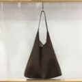 Brown suede hobo tote bag, large capacity minimalist soft shoulder bag detail view. - Velvet Coffee