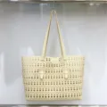 Hollow out tote bag for women, large capacity stylish shoulder handbag in beige, new. - Yellow