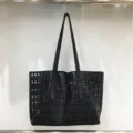 Stylish black hollow-out tote bag for women, large capacity shoulder and handbag for daily use. - Black