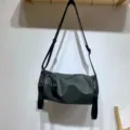 Dark green nylon cylindrical shoulder crossbody bag for daily casual students use and travel - 181 Waterproof Gray