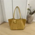 Large capacity suede single-shoulder tote bag with mini accessory for autumn and winter daily use. - Yellow