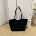 Black suede large capacity shoulder tote bag minimalist daily casual handbag for autumn winter - Black