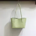 Light green woven leather tote bag, soft handbag, elegant shoulder underarm bag for women. - Green