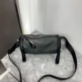Dark green nylon cylindrical crossbody bag, stylish Japanese dark style shoulder bag for everyday use. - 181 Waterproof Dark Green