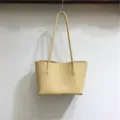 Beige Woven Leather Tote Bag Chic Shoulder Bag Casual Soft Handbag Minimalist Daily Purse. - Yellow