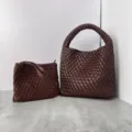 Woven leather hobo shoulder bag for women, stylish large capacity daily handbag brown. - Coffee with Woven Inner Bag