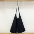 Black slouchy PU leather soft shoulder tote bag large capacity casual handbag daily use - Black