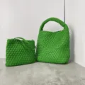 Green woven handbag set with small pouch and shoulder strap for women daily casual stylish. - Parrot Green with Woven Inner Bag