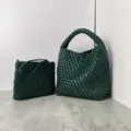 Dark green woven leather bucket bag daily versatile shoulder crossbody bag set with pouch - Dark Green with Woven Inner Bag