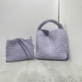 Medium Light Purple Woven Bucket Bag Set With Leather Strap Everyday Casual Handbag - Light Purple with Woven Inner Bag