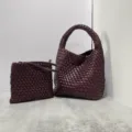 Woven Leather Bucket Bag Medium Size Ankara Red Shoulder Bag Pouch Set Daily Handbag - Ancora Red - Includes Woven Inner Bag