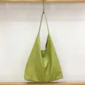 Light green soft leather slouchy shoulder bag, large capacity casual daily tote handbag. - Green