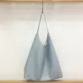 Light Blue Soft Leather Shoulder Bag, Casual Slouchy Tote Bag Variant - Stylish Daily Purse - Blue