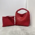 Red woven leather bucket bag with matching small pouch, stylish everyday shoulder bag. - China Red - Includes Woven Inner Bag