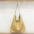 Textured soft leather large capacity slouchy versatile single shoulder tote bag for daily commute fashion - Yellow