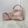 Pink woven bucket bag set with matching pouch and leather strap for daily casual wear. - Baby Pink - Includes Woven Inner Bag