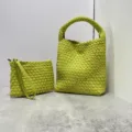Handwoven leather bucket bag with matching pouch and stylish leather strap for women - Avocado Green - Includes Woven Inner Bag