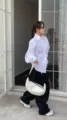 Minimalist white nylon crescent shoulder bag, casual dumpling crossbody bag for daily streetwear. - White Fabric
