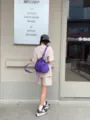 Stylish purple drawstring backpack, versatile oxford cloth shoulder bag for daily casual outdoor use. - Purple