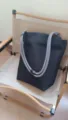 Pratica borsa shopper nera casual in tela con manici in corda grigia, borsa leggera. - Cinghia Grigia / Nero