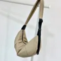 Beige nylon crescent shoulder bag, casual minimalist dumpling bag for daily use and travel. - Khaki - Waterproof