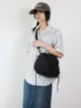 Casual black oxford cloth bucket bag crossbody shoulder bag for daily commuting and outdoor travel. - Black
