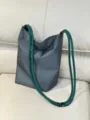 Gray canvas bucket bag with green rope straps, lightweight casual shoulder bag for women. - Green Strap / Gray
