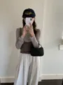 Black handbag, simple solid color daily casual tote bag, stylish small shoulder bag variant. - Black