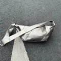 Silver oil wax leather croissant shoulder bag, retro soft wide strap crossbody dumpling bag. - Antique Silver
