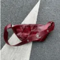 Burgundy oil-wax leather shoulder bag, vintage soft crossbody dumpling bag with wide strap. - Angola Red