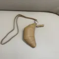 Mini croissant leather coin purse vintage crossbody bag with lanyard and metal ring. - Khaki