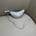 Silver crinkled leather croissant bag soft crescent dumpling purse with long strap. - Silver