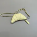 Soft leather croissant dumpling crossbody bag, cute yellow coin purse with strap and metal ring. - Creamy Yellow
