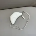 Mini white soft leather croissant bag with a lanyard, vintage dumpling coin purse for women. - White
