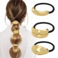 Close-up detail of metallic gold curved hair tie accessories shown on model and white background. - Multi-style Combo Gold Hair Clips (Set 54) / Set of 3 / Gold